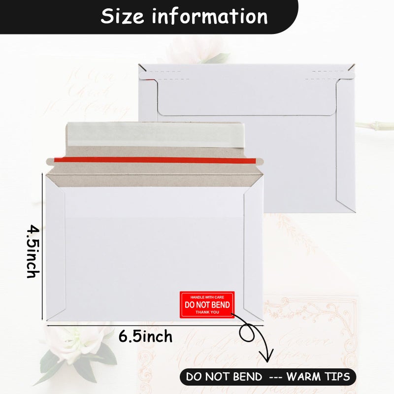 Agolctry 100 Pack 6.5x4.5 Inch Rigid Mailers Self Sealing Cardboard Envelopes, Stay Flat White CD Mailers for Photo Document Shipping Postcards - Image 5